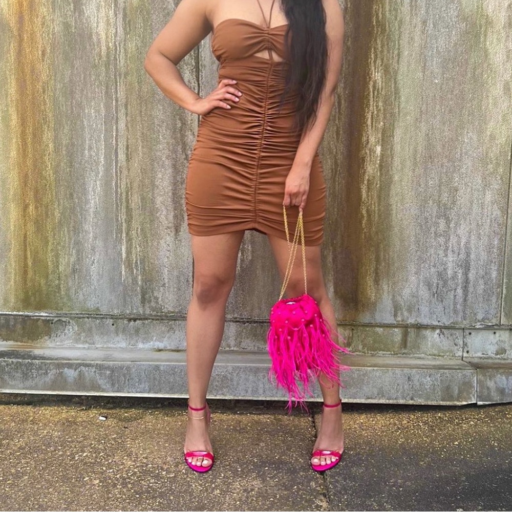 ZARA Brown Ruched Mini Dress